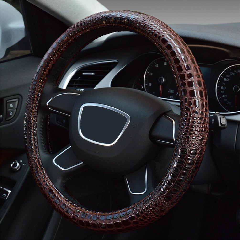 Premium Leather Steering Wheel Cover with Air Holes – Non-Slip Rubber Grip, Universal Fit for Cars (Black)