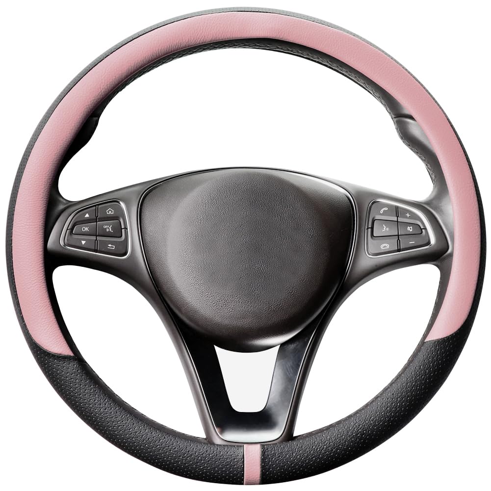 COFIT Breathable Car Steering Wheel Cover 16 inch Auto Universal Leather Wrap Non-Slip Steeringwheel Protector Automotive Interior Accessories, Beige (Suit for 15 1/2-16 inch)