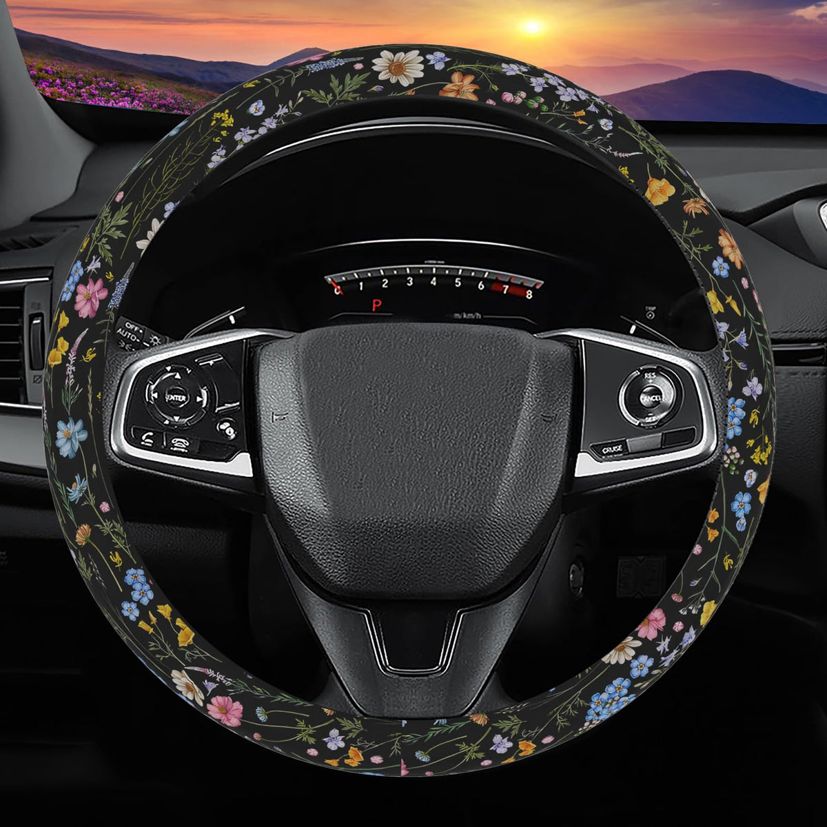 Blue Embroidery Butterfly Car Steering Wheel Cover,14.5-15 Inch Universal Leather Covers Breathable Anti-Slip Odorless Steering Wheels Accessories for Men Women
