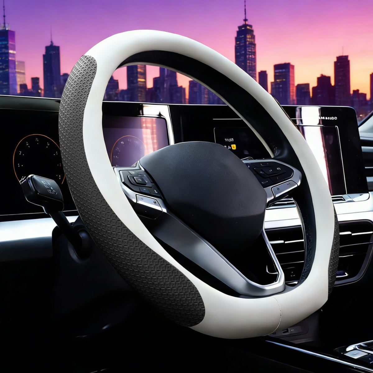 Car Leather Steering Wheel Cover, Premium Nappa Leather with Anti-Slip Lining, Universal 15 Inch, Perforated Breathable Design, Black