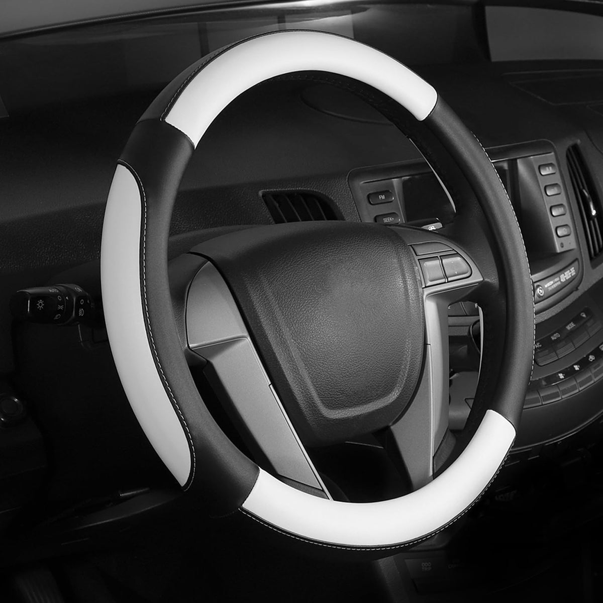 SEG Direct Steering Wheel Cover 14.5-15 inch Heavy-Duty, Black and Beige