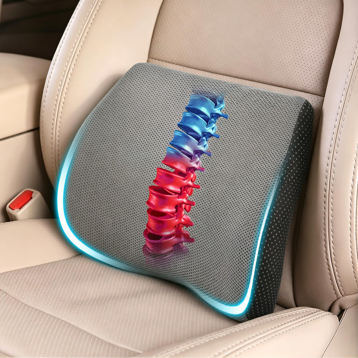 Lumbar Support Pillow for Car & Office Chair - High-Density Memory Foam Back Cushion for Sciatica & Lower Back Pain Relief - Non-Slip Support for Driving & Desk Workers