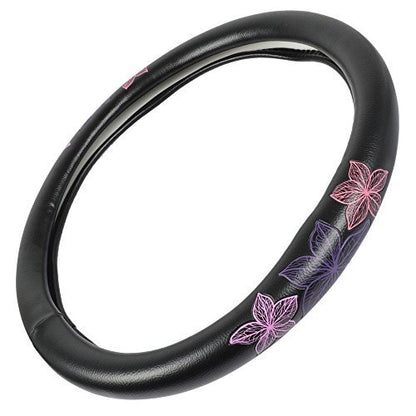 BDK Black Genuine Leather Steering Wheel Cover Large 15.5 to 16 inch