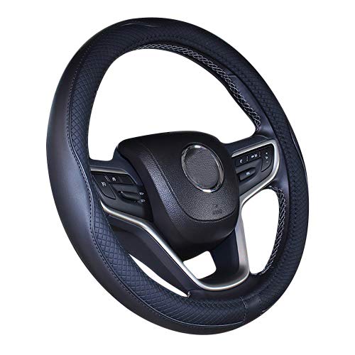 Mayco Bell Universal Standard Size Steering Wheel Cover Anti-Slip,Safety,Soft,Breathable,Durable,Full Surround,Comfortable Grip Microfiber Leather (14.5-15 inch,Black Blue)