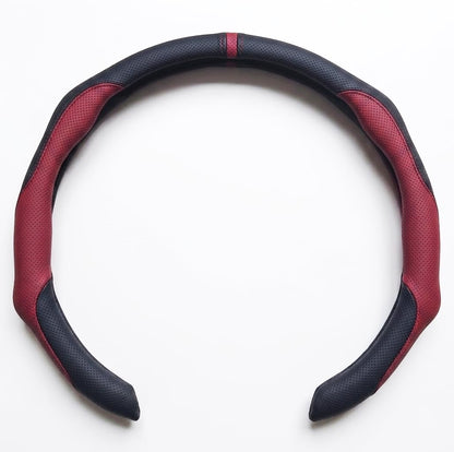 Quick Install Sporty Perforated Nappa Leather Steering Wheel Cover with Red Circular Stripe Trim Universal fit Any 14½ to 15 inches Car Pickup SUV 14.5 to 15 inches SW