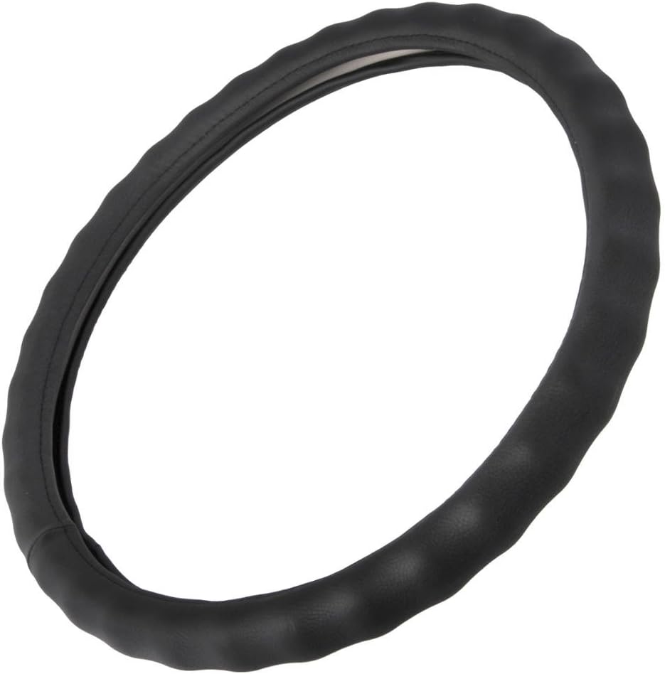 BDK Black Genuine Leather Steering Wheel Cover Large 15.5 to 16 inch