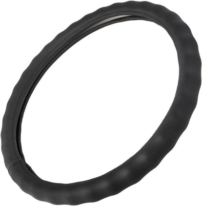 BDK Black Genuine Leather Steering Wheel Cover Large 15.5 to 16 inch