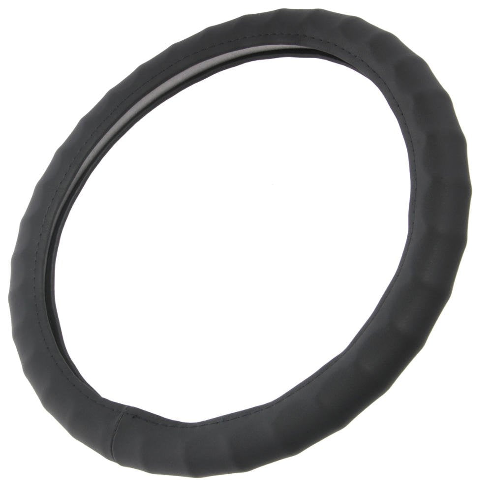 BDK Black Genuine Leather Steering Wheel Cover Large 15.5 to 16 inch