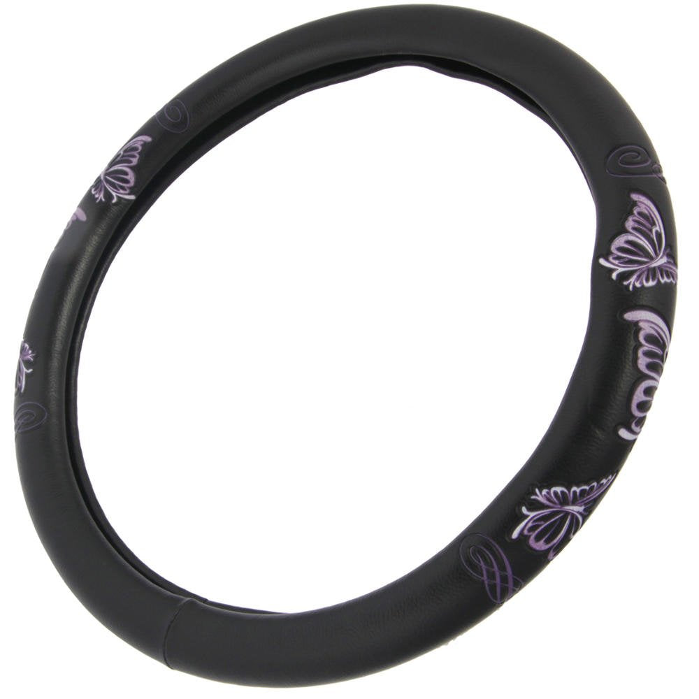 BDK Black Genuine Leather Steering Wheel Cover Large 15.5 to 16 inch