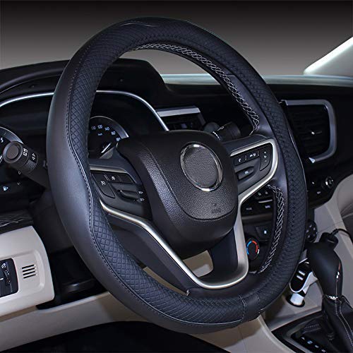 Mayco Bell Universal Standard Size Steering Wheel Cover Anti-Slip,Safety,Soft,Breathable,Durable,Full Surround,Comfortable Grip Microfiber Leather (14.5-15 inch,Black Blue)