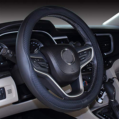 Mayco Bell Universal Standard Size Steering Wheel Cover Anti-Slip,Safety,Soft,Breathable,Durable,Full Surround,Comfortable Grip Microfiber Leather (14.5-15 inch,Black Blue)