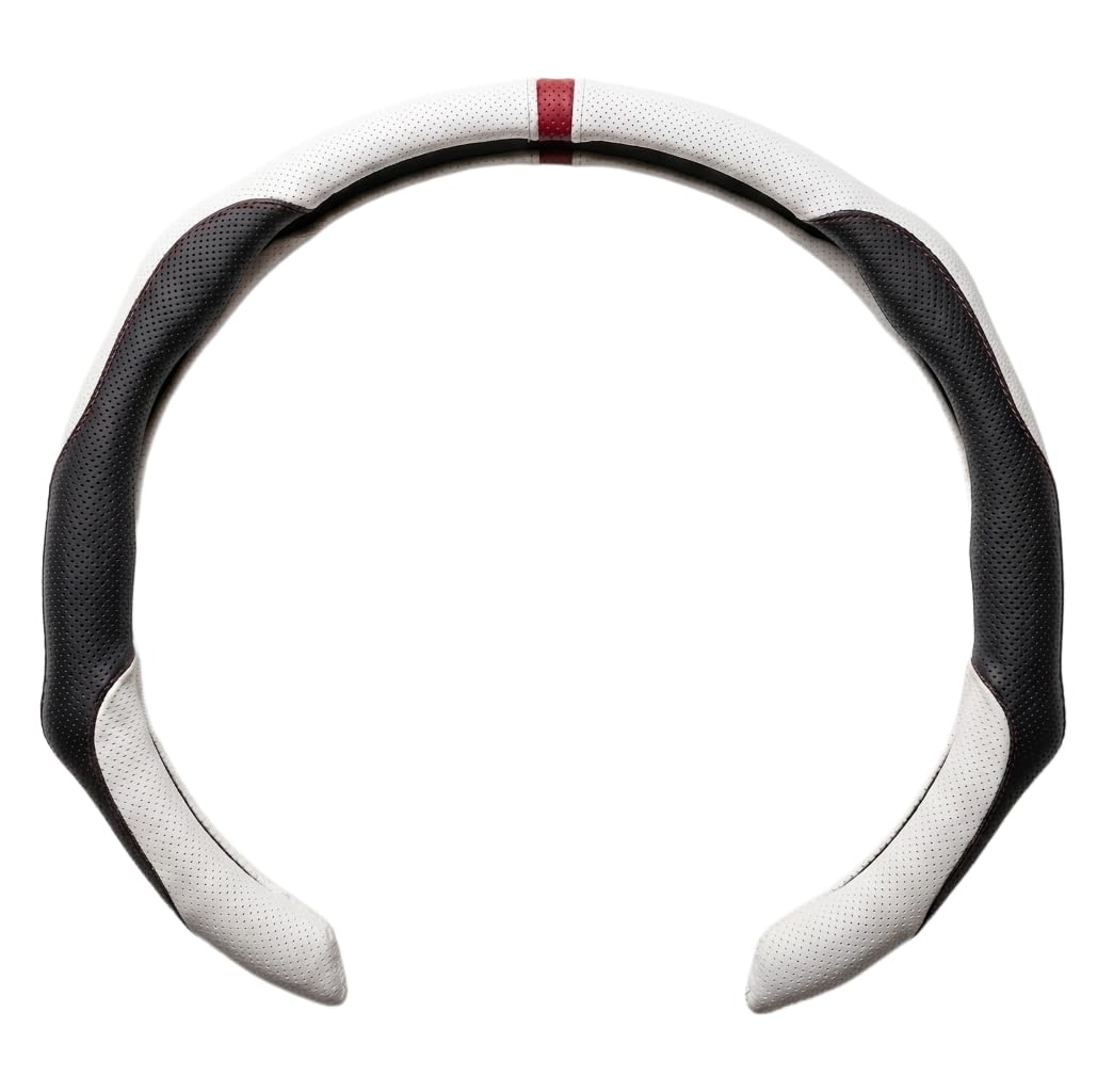 Quick Install Sporty Perforated Nappa Leather Steering Wheel Cover with Red Circular Stripe Trim Universal fit Any 14½ to 15 inches Car Pickup SUV 14.5 to 15 inches SW