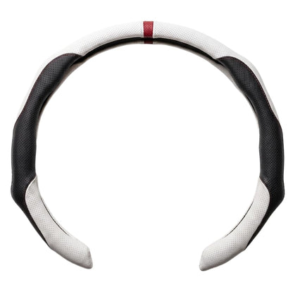 Quick Install Sporty Perforated Nappa Leather Steering Wheel Cover with Red Circular Stripe Trim Universal fit Any 14½ to 15 inches Car Pickup SUV 14.5 to 15 inches SW