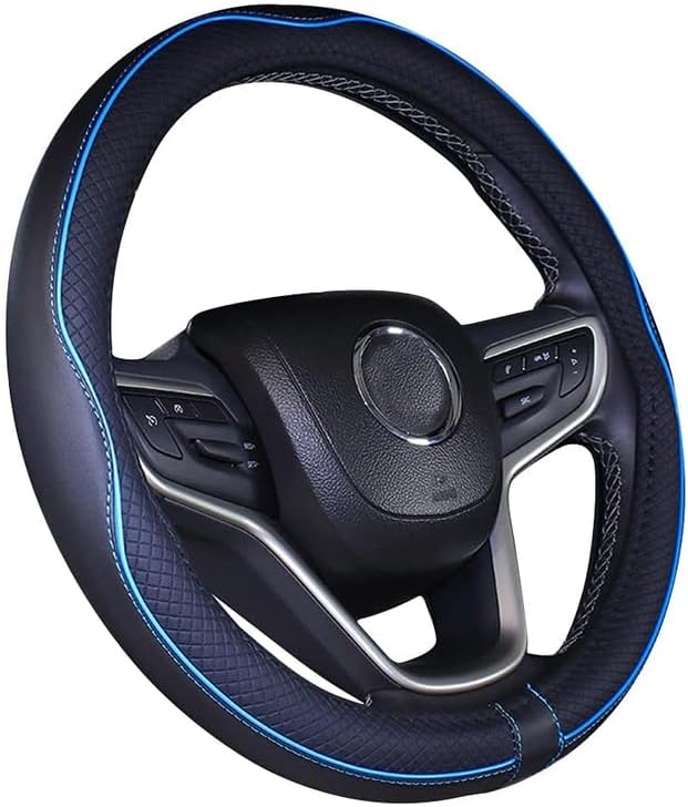Mayco Bell Universal Standard Size Steering Wheel Cover Anti-Slip,Safety,Soft,Breathable,Durable,Full Surround,Comfortable Grip Microfiber Leather (14.5-15 inch,Black Blue)