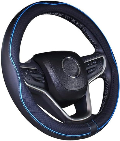 Mayco Bell Universal Standard Size Steering Wheel Cover Anti-Slip,Safety,Soft,Breathable,Durable,Full Surround,Comfortable Grip Microfiber Leather (14.5-15 inch,Black Blue)