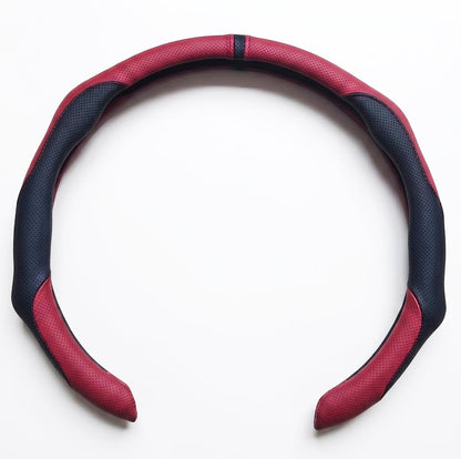 Quick Install Sporty Perforated Nappa Leather Steering Wheel Cover with Red Circular Stripe Trim Universal fit Any 14½ to 15 inches Car Pickup SUV 14.5 to 15 inches SW