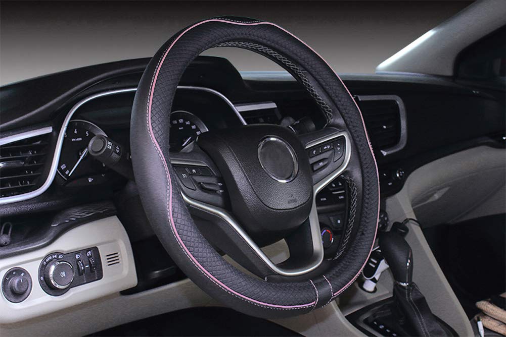 Mayco Bell Universal Standard Size Steering Wheel Cover Anti-Slip,Safety,Soft,Breathable,Durable,Full Surround,Comfortable Grip Microfiber Leather (14.5-15 inch,Black Blue)