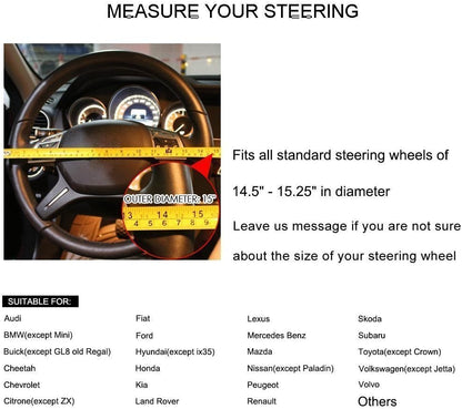Valleycomfy Steering Wheel Covers Universal 15 inch - Genuine Leather