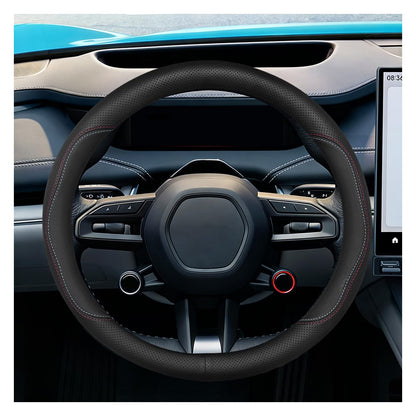 Craedli Black Dual-Line Nappa Leather Car Steering Wheel Cover 14.5-15 Inch