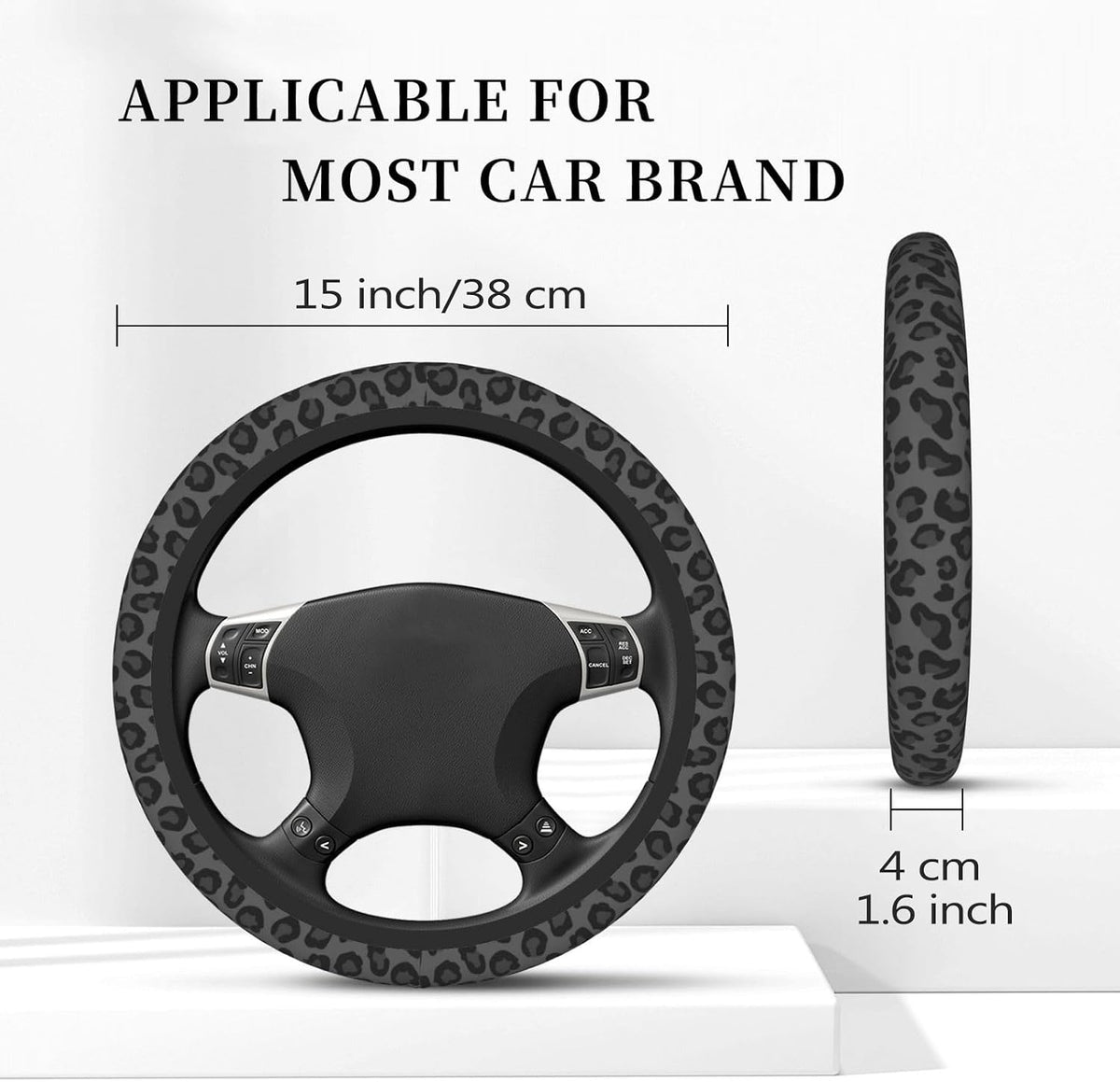 Black Leopard Cheetah Steering Wheel Cover for Women Girls