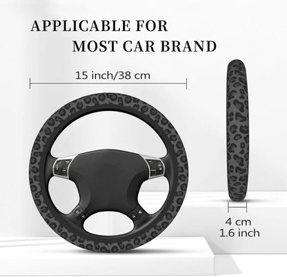 Black Leopard Cheetah Steering Wheel Cover for Women Girls