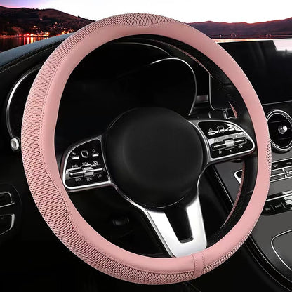 LKWLIKEI Car Steering Wheel Cover, Universal 15 inch, the Latest Microfiber Leather Breathable Technology Fabric, Non-Slip, Comfortable, Warm in Winter and Cool in Summer, Green