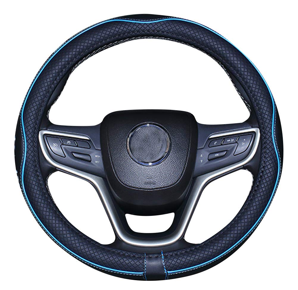 Mayco Bell Universal Standard Size Steering Wheel Cover Anti-Slip,Safety,Soft,Breathable,Durable,Full Surround,Comfortable Grip Microfiber Leather (14.5-15 inch,Black Blue)