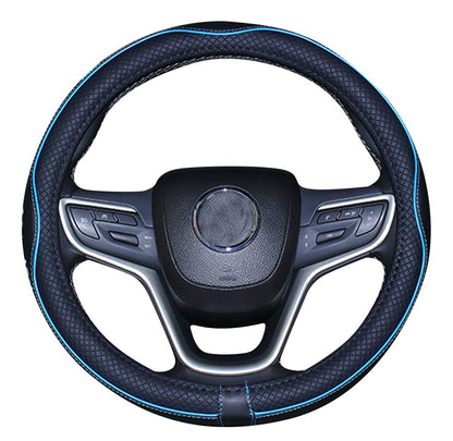 Mayco Bell Universal Standard Size Steering Wheel Cover Anti-Slip,Safety,Soft,Breathable,Durable,Full Surround,Comfortable Grip Microfiber Leather (14.5-15 inch,Black Blue)