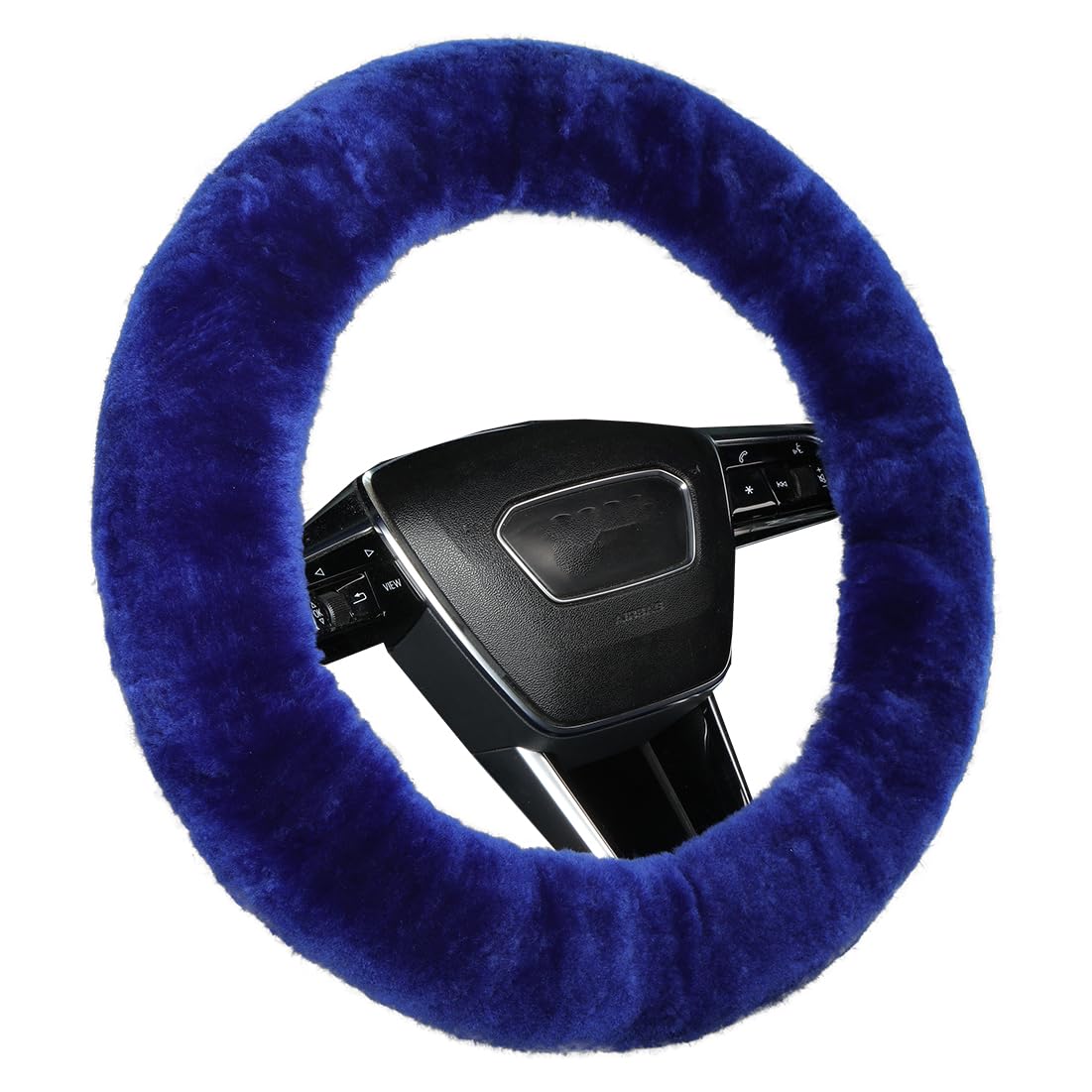 Black Fuzzy Sheepskin Car Steering Wheel Cover for Women | Soft Wool Girly