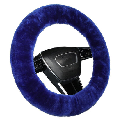 Black Fuzzy Sheepskin Car Steering Wheel Cover for Women | Soft Wool Girly