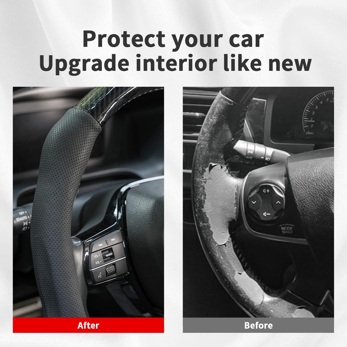 Car Steering Wheel Cover Napa Leather Non Slip Vehicle Steering Wheel Cover Protector, Quick Install Comfy Automotive Interior Decor, Universal fit 14½ to 15 inches Car Pickup SUV 14.5 to 15 inches