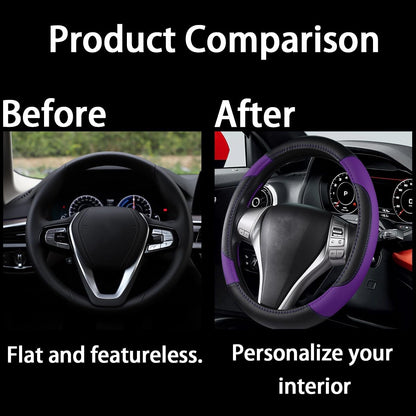 BELOMI 14.5-15 Inch Leather Steering Wheel Cover, Sport Style, Purple