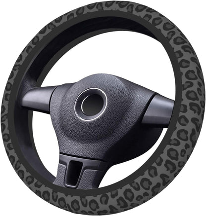 Black Leopard Cheetah Steering Wheel Cover for Women Girls