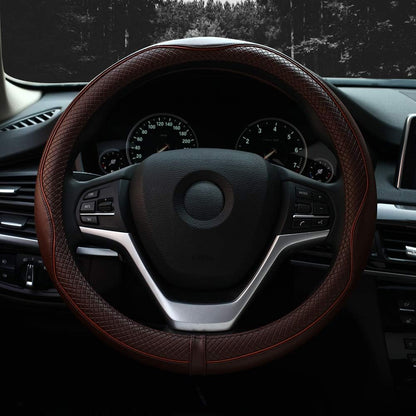Valleycomfy Steering Wheel Covers Universal 15 inch - Genuine Leather
