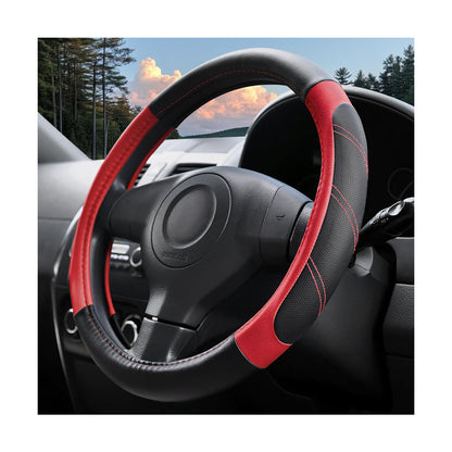 14.5-15 Inch Leather Steering Wheel Cover, Non Slip, Black/Gray
