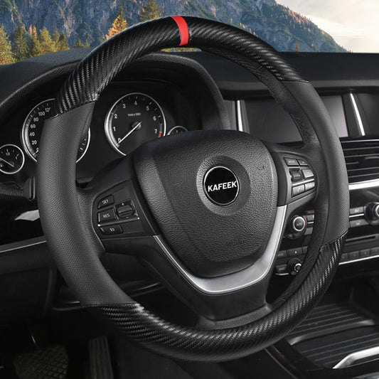 KAFEEK Carbon Fiber Steering Wheel Cover for Men, Car Accessories, Black
