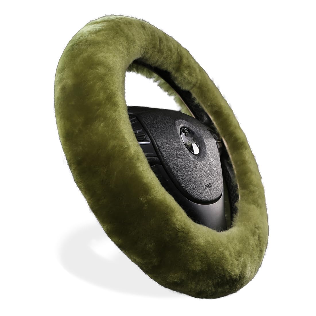 Black Fuzzy Sheepskin Car Steering Wheel Cover for Women | Soft Wool Girly