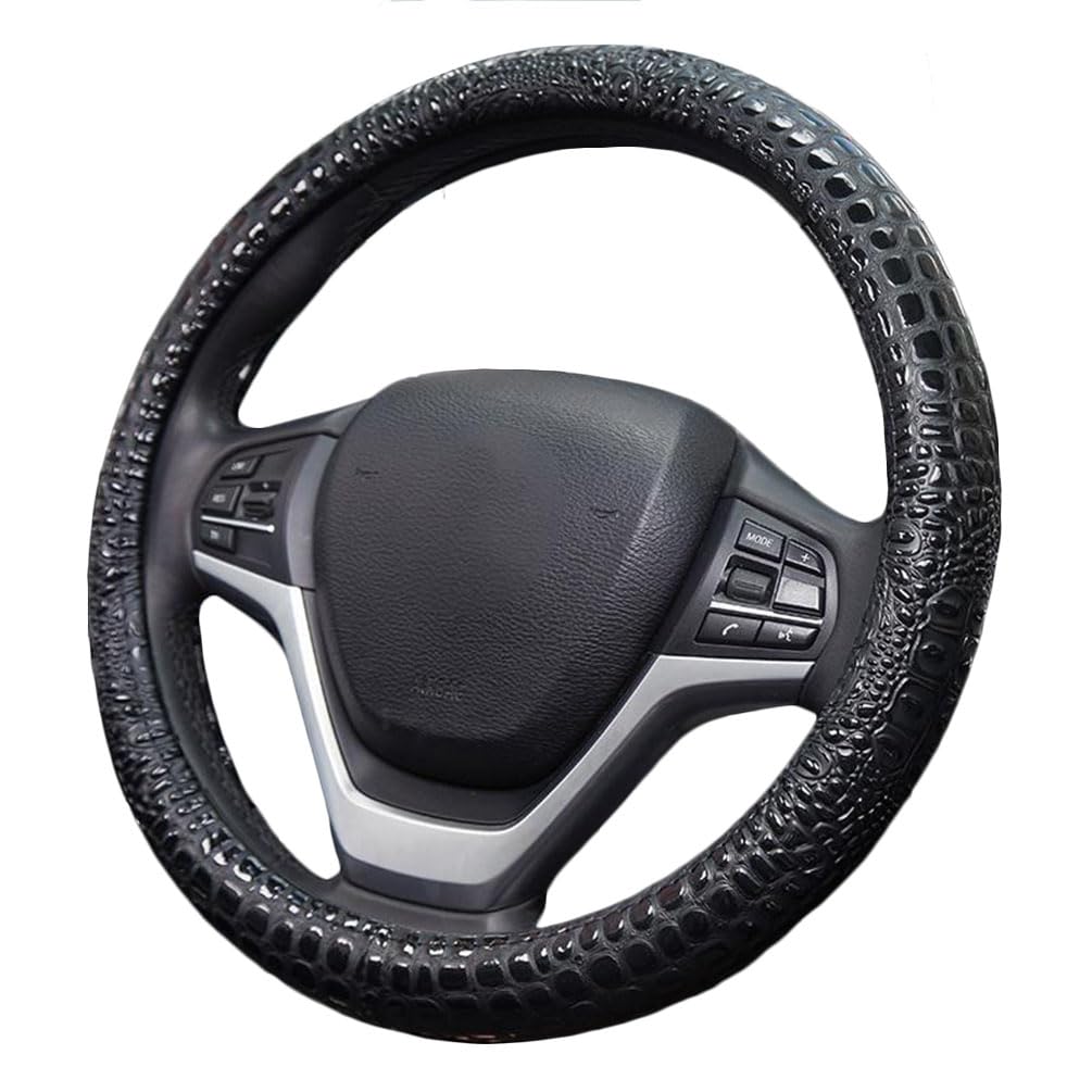 Premium Leather Steering Wheel Cover with Air Holes – Non-Slip Rubber Grip, Universal Fit for Cars (Black)
