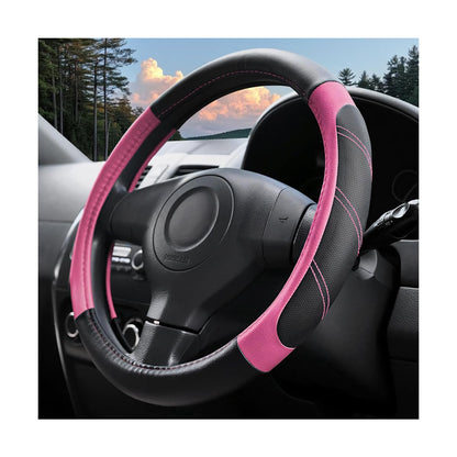 14.5-15 Inch Leather Steering Wheel Cover, Non Slip, Black/Gray