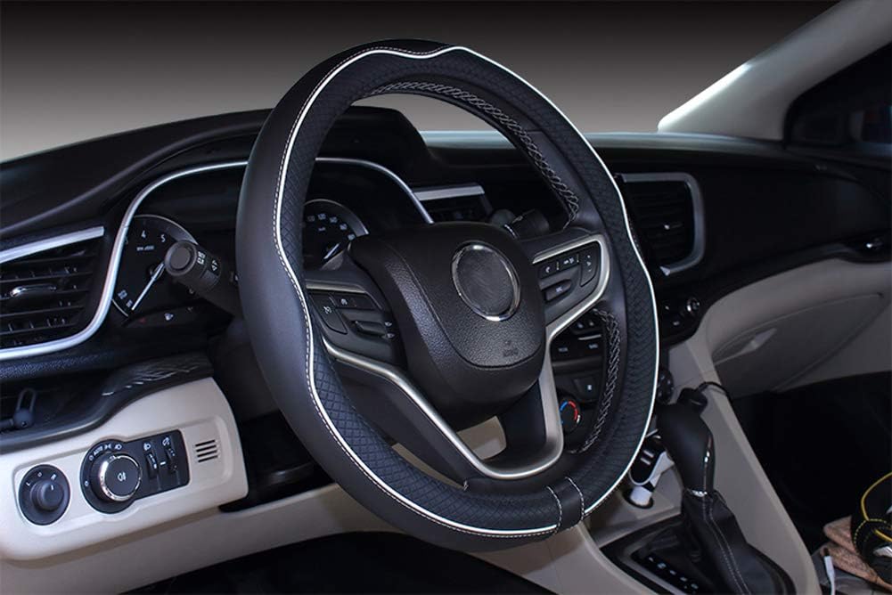 Mayco Bell Universal Standard Size Steering Wheel Cover Anti-Slip,Safety,Soft,Breathable,Durable,Full Surround,Comfortable Grip Microfiber Leather (14.5-15 inch,Black Blue)