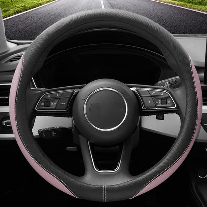 YHONGJT Soft Cute Light Pink Microfiber Leather Anti-Slip Steering Wheel Cover, Universal 15 Inch for Women Girls, Fit Vehicles, Sedans, SUVs, Vans, Trucks