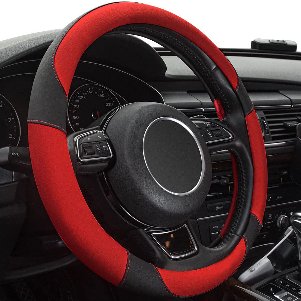 Car Steering Wheel Cover,14.5-15 Inch Black Universal Microfiber Leather Covers Breathable Anti-Slip Odorless Steering Wheels Accessories for Men Women