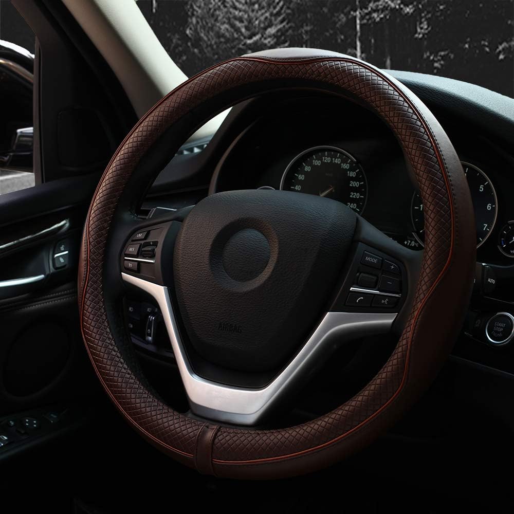 Valleycomfy Steering Wheel Covers Universal 15 inch - Genuine Leather