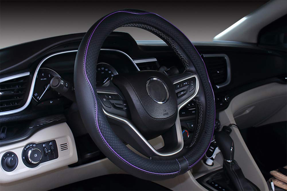 Mayco Bell Universal Standard Size Steering Wheel Cover Anti-Slip,Safety,Soft,Breathable,Durable,Full Surround,Comfortable Grip Microfiber Leather (14.5-15 inch,Black Blue)
