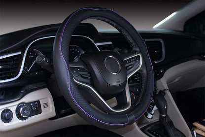Mayco Bell Universal Standard Size Steering Wheel Cover Anti-Slip,Safety,Soft,Breathable,Durable,Full Surround,Comfortable Grip Microfiber Leather (14.5-15 inch,Black Blue)