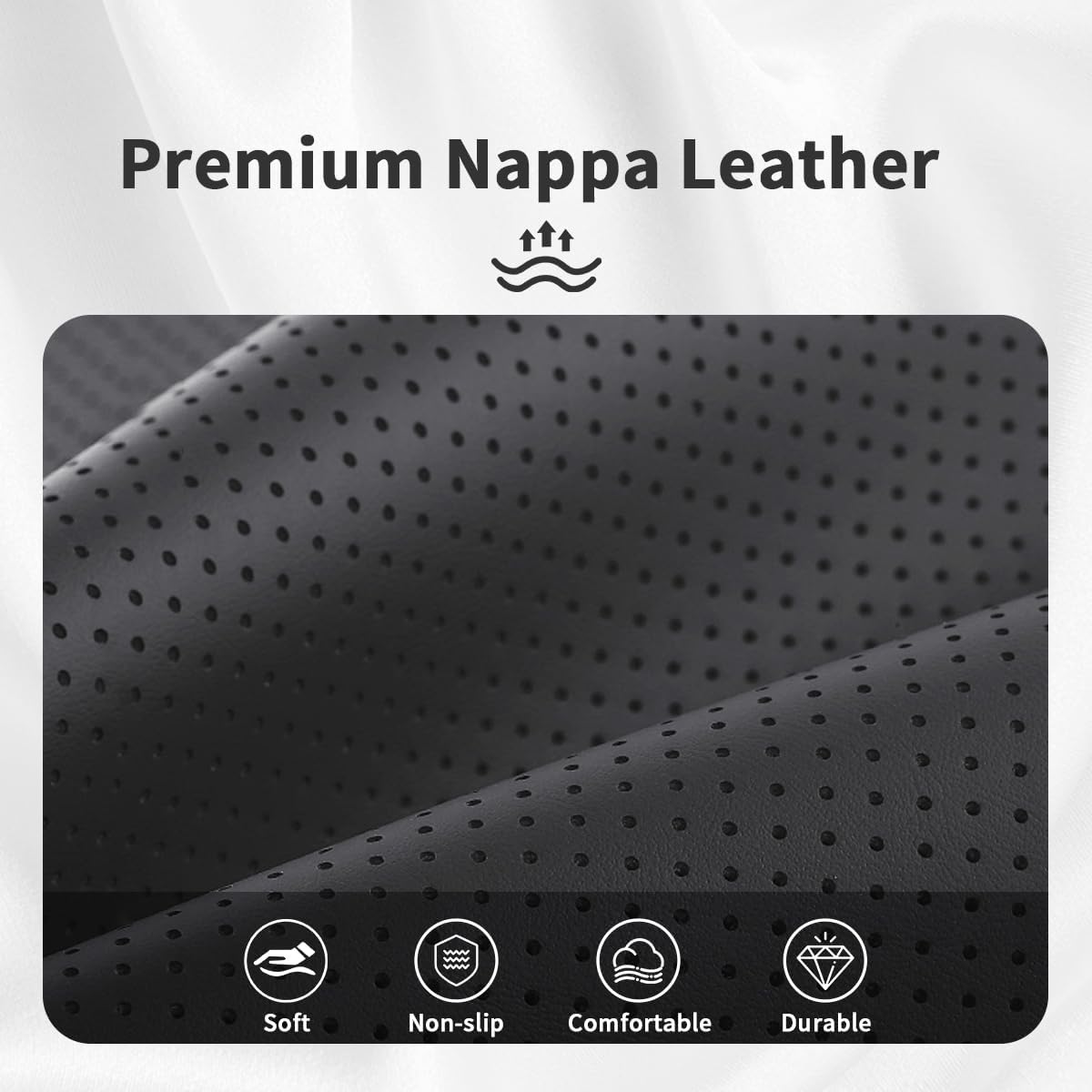 Car Steering Wheel Cover Napa Leather Non Slip Vehicle Steering Wheel Cover Protector, Quick Install Comfy Automotive Interior Decor, Universal fit 14½ to 15 inches Car Pickup SUV 14.5 to 15 inches