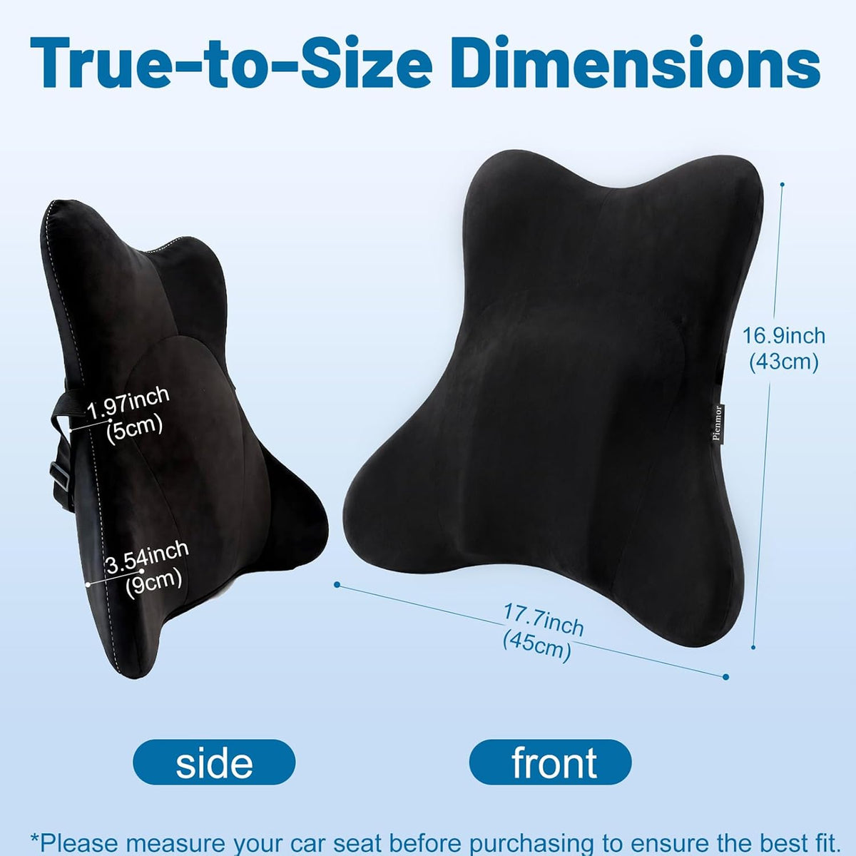 Lumbar Support Pillow, Memory Foam Back Cushion for Car & Office Chair - Black
