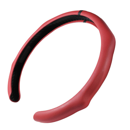 Quick Install Sporty Perforated Nappa Leather Steering Wheel Cover with Red Circular Stripe Trim Universal fit Any 14½ to 15 inches Car Pickup SUV 14.5 to 15 inches SW