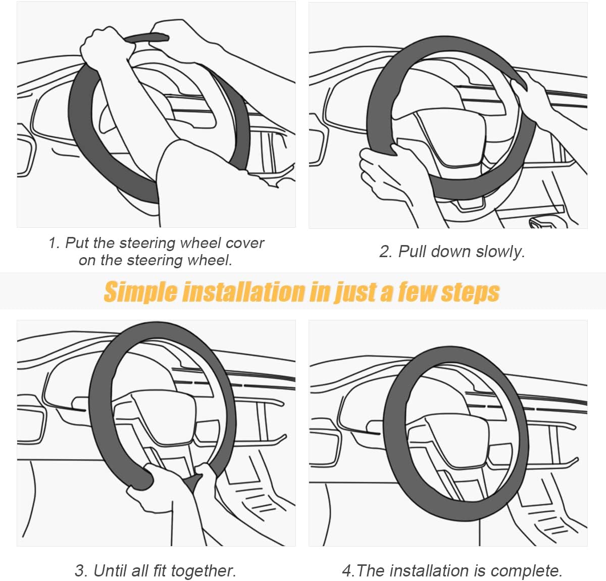 Moly Magnolia 15 Inch Car Steering Wheel Cover, Black-1
