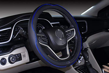 Mayco Bell Universal Standard Size Steering Wheel Cover Anti-Slip,Safety,Soft,Breathable,Durable,Full Surround,Comfortable Grip Microfiber Leather (14.5-15 inch,Black Blue)